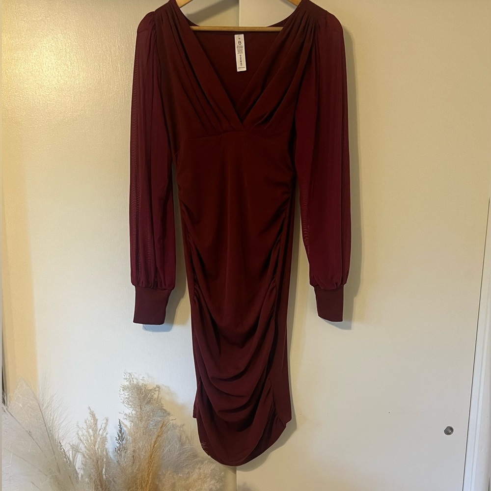 Elegant Burgundy Long Sleeve Dress